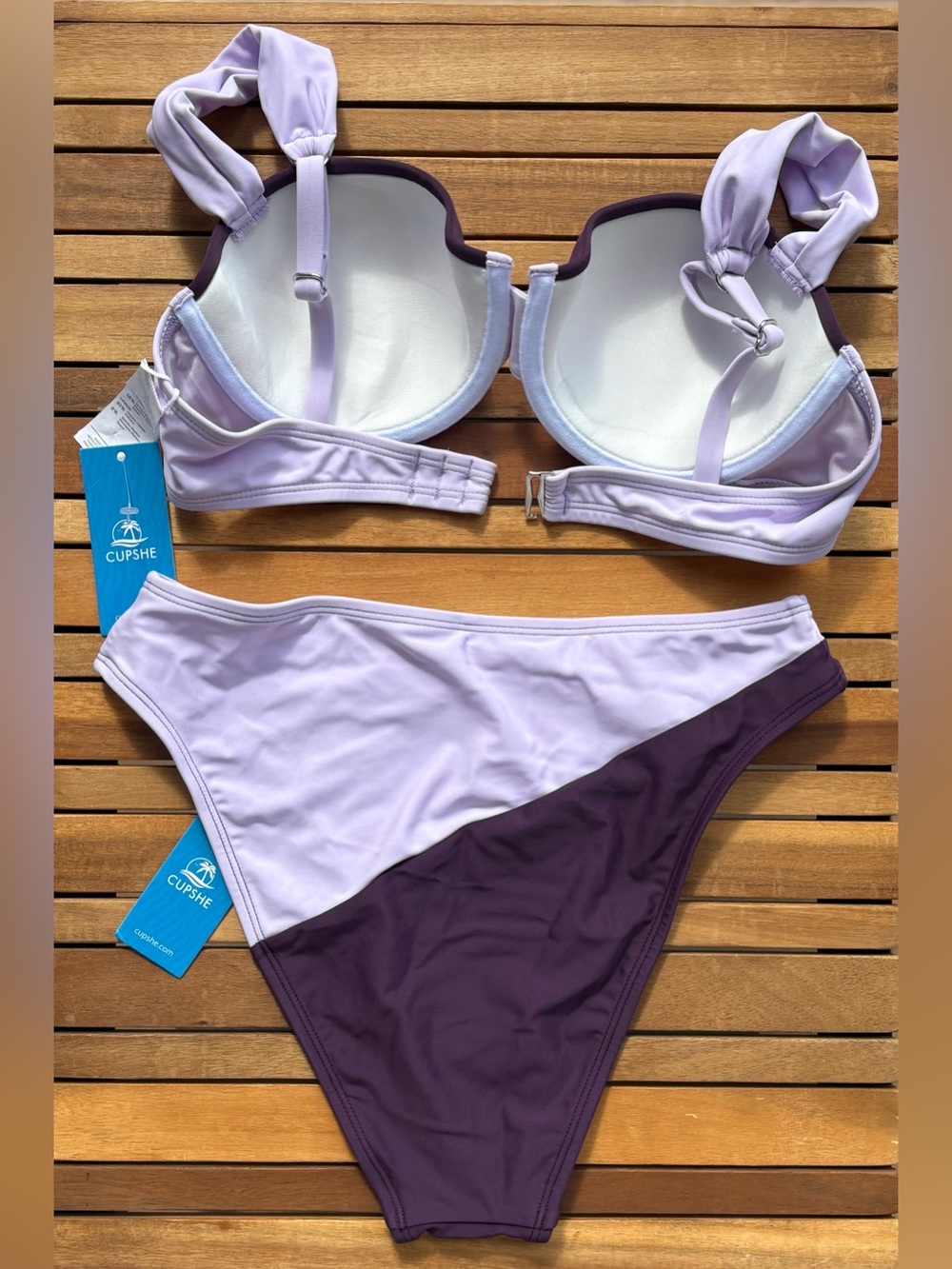 SMALL NWT Cupshe Lavender Purple Contrast Underwire Bikini Adjustable Straps - Picture 3 of 5